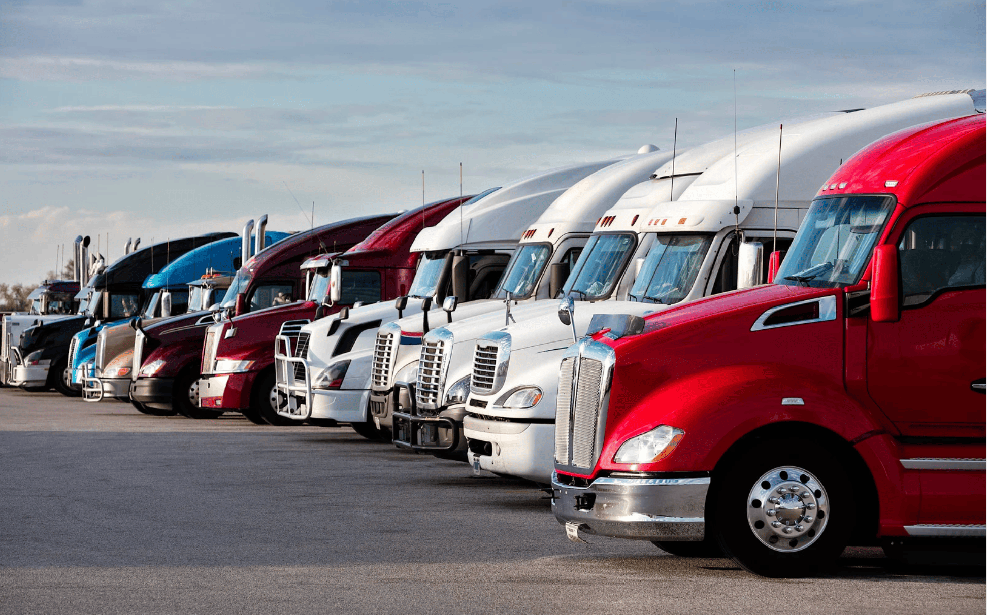 Lineup of fleet trucks — ELD-equipped and DOT-ready