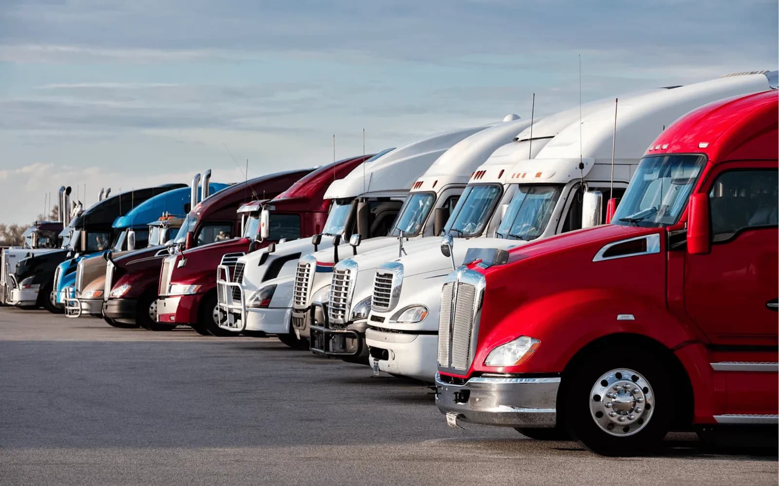 Lineup of fleet trucks — ELD-equipped and DOT-ready