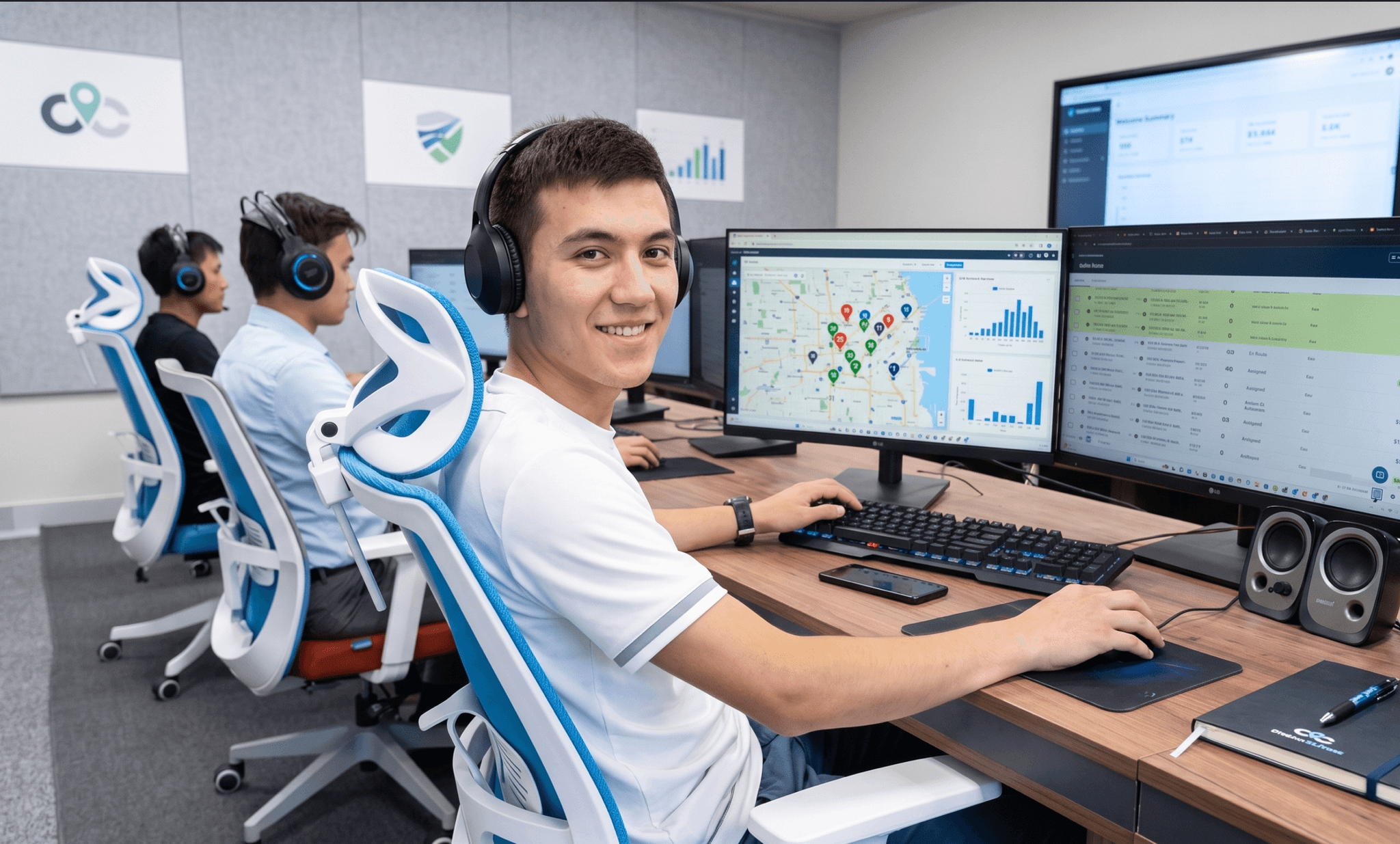 TenTrucks dispatchers monitoring loads from an ops center