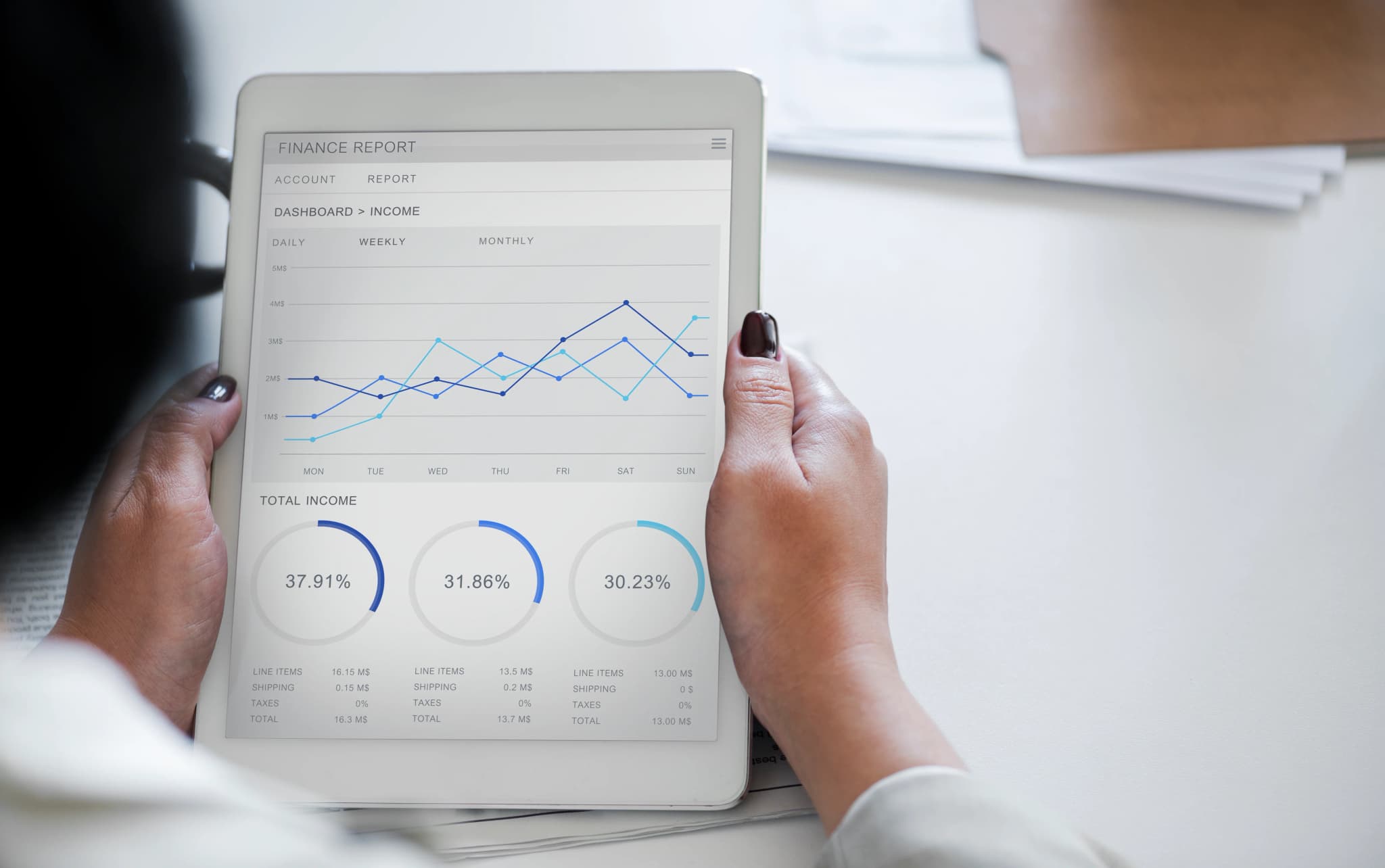 Reviewing fleet revenue and income on a finance dashboard.