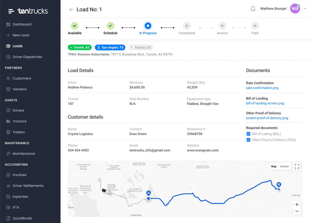 Loading Management's Software Transportation Management Software (TMS) | TenTrucks
